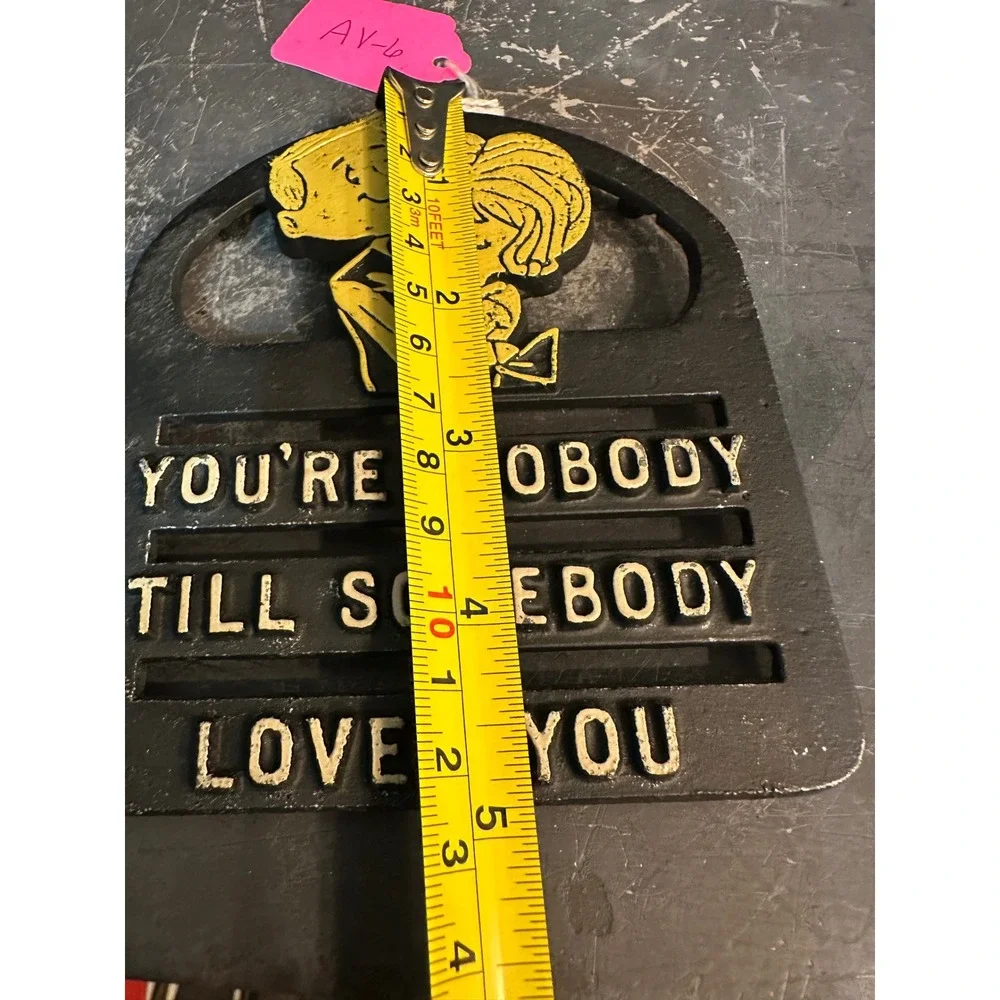 Vintage Cast Iron Trivet Wall Plaque You're Nobody Till Somebody Loves You Black